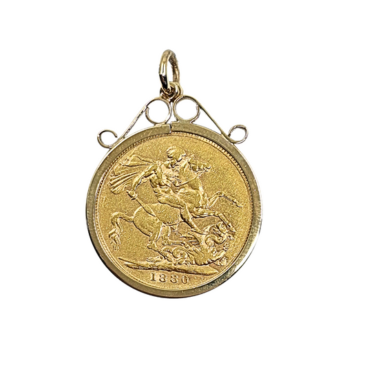 9ct/22ct Yellow Gold Full Sovereign Pendant 1880