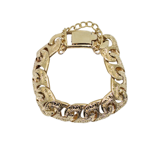 9ct Yellow Gold Gents Marine Link Engraved Bracelet