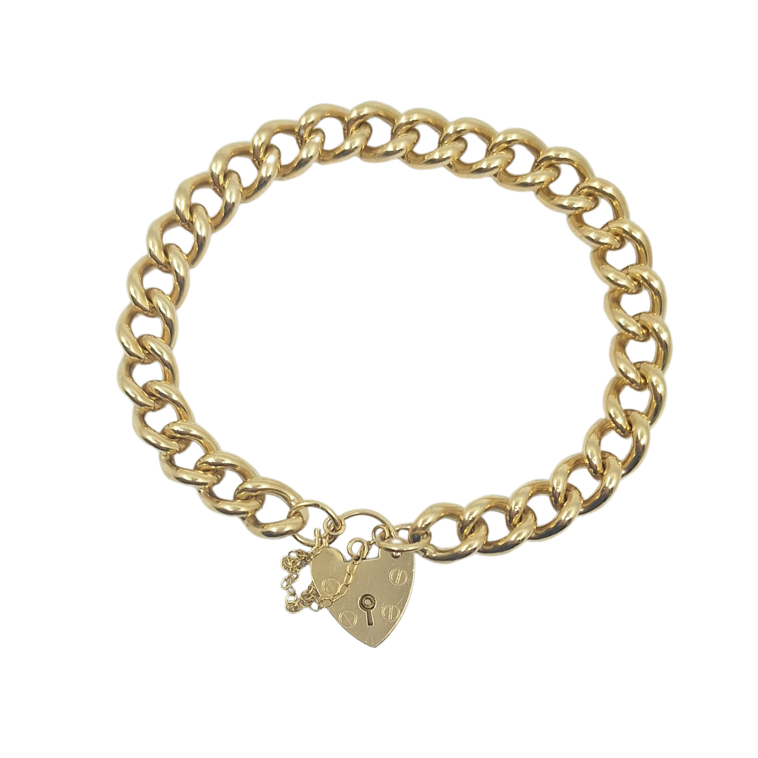 9ct Yellow Gold Charm Bracelet With Heart Padlock