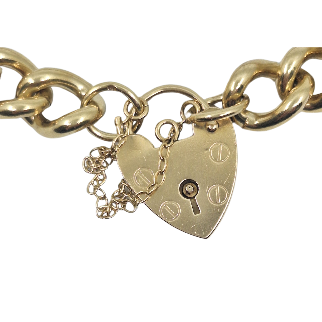 9ct Yellow Gold Charm Bracelet With Heart Padlock