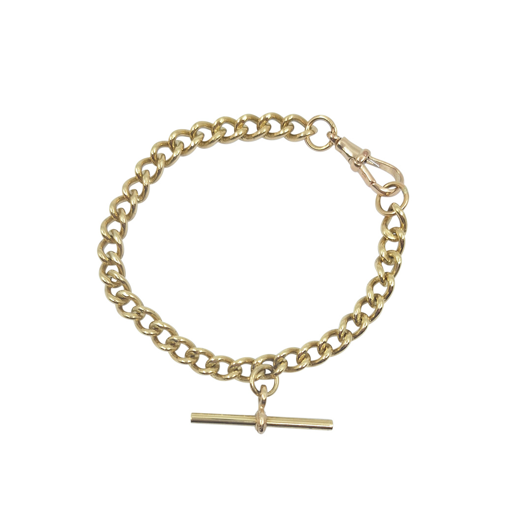 9ct Yellow Gold Curb Bracelet With T-Bar 7.5"