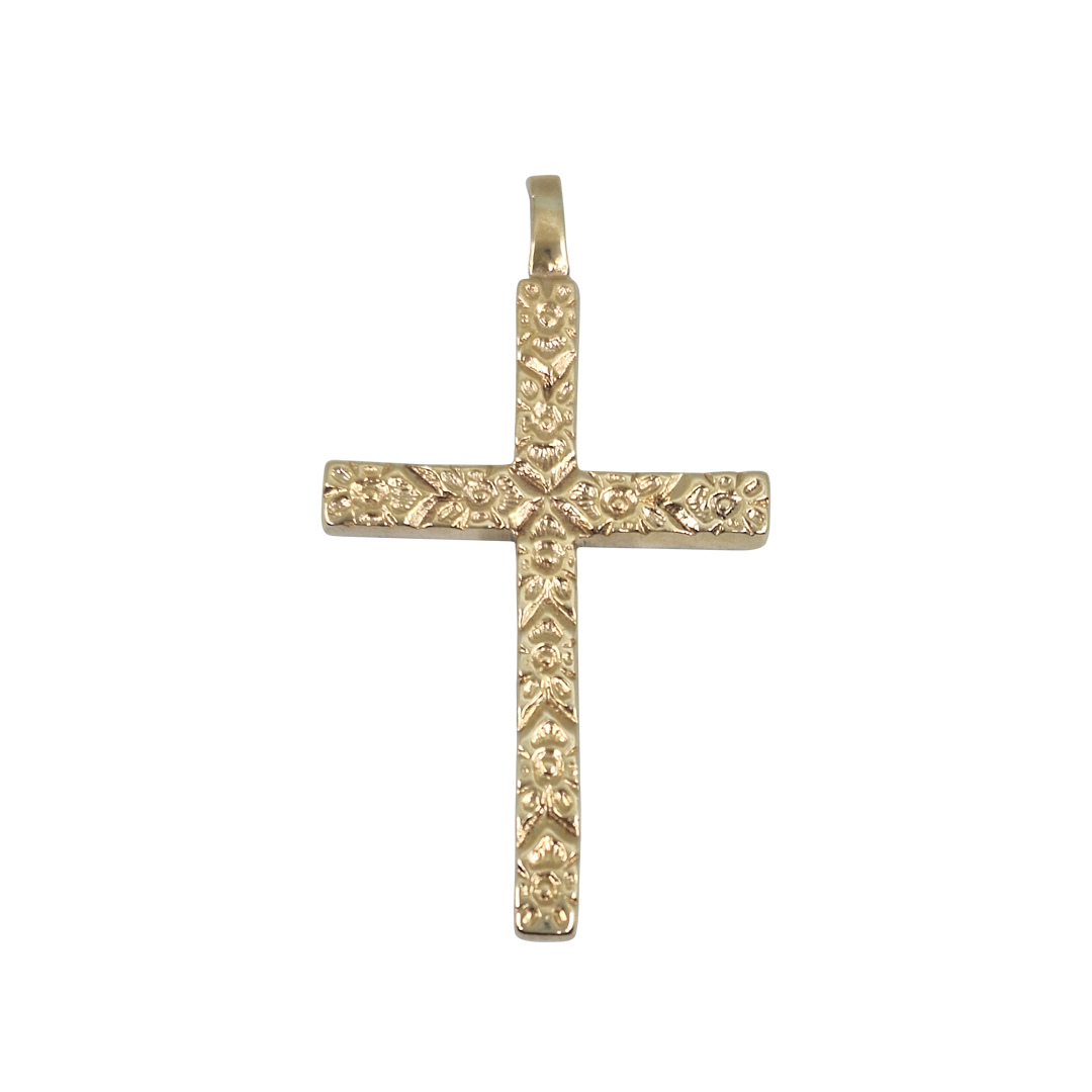 9ct Yellow Gold Patterned Cross Pendant