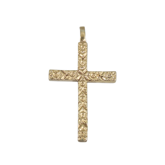 9ct Yellow Gold Patterned Cross Pendant