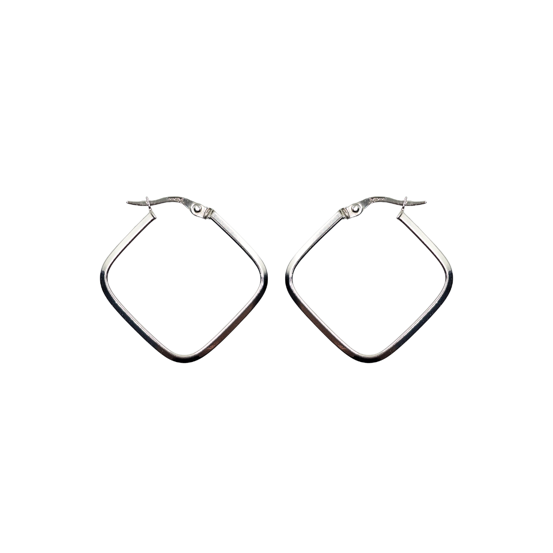 9ct White Gold Square Hoop Earrings
