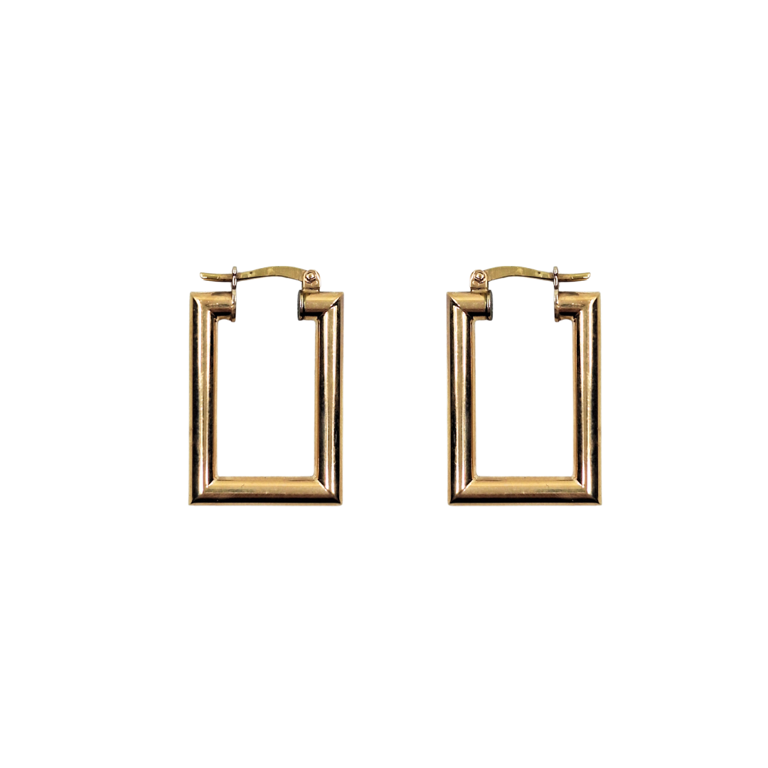 9ct Yellow Gold Rectangle Shape Creole Earrings