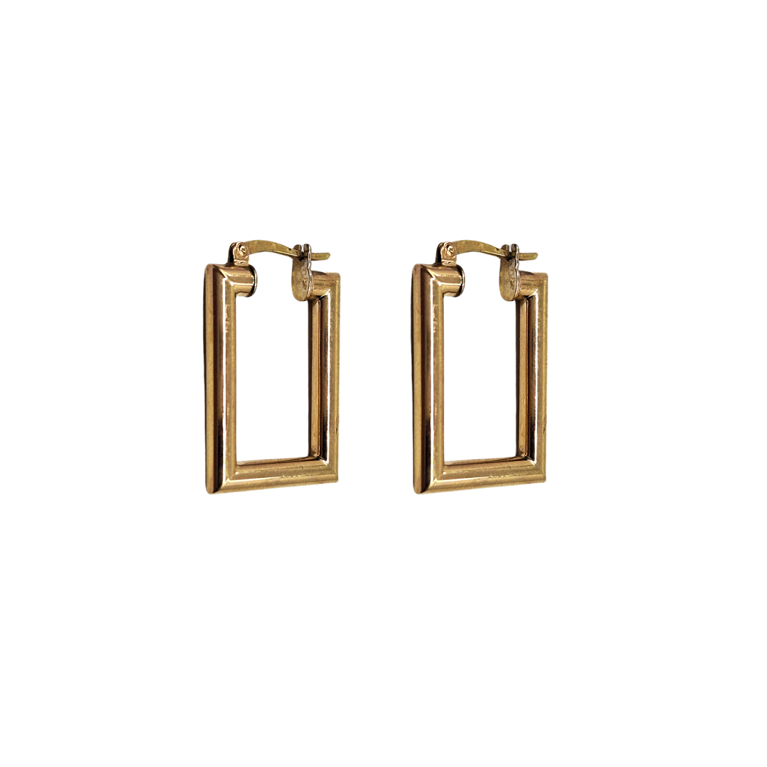 9ct Yellow Gold Rectangle Shape Creole Earrings