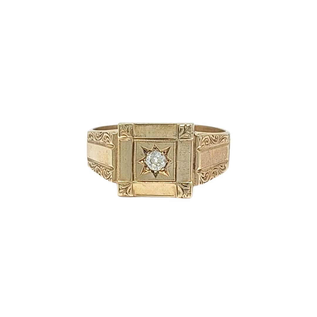 9ct Yellow Gold Diamond Set Signet Ring