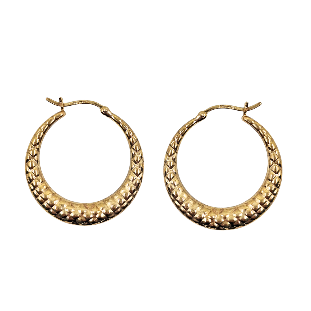9ct Yellow Gold Round Patterned Creole Earrings