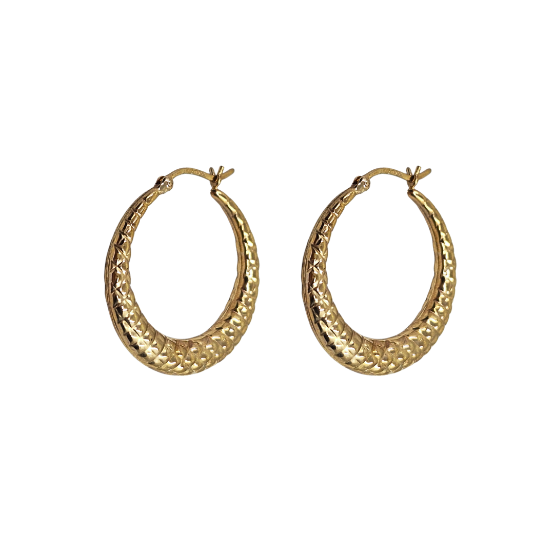 9ct Yellow Gold Round Patterned Creole Earrings