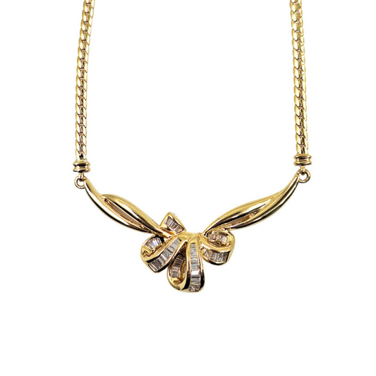 18ct Yellow Gold Ribbon Design Diamond Necklace