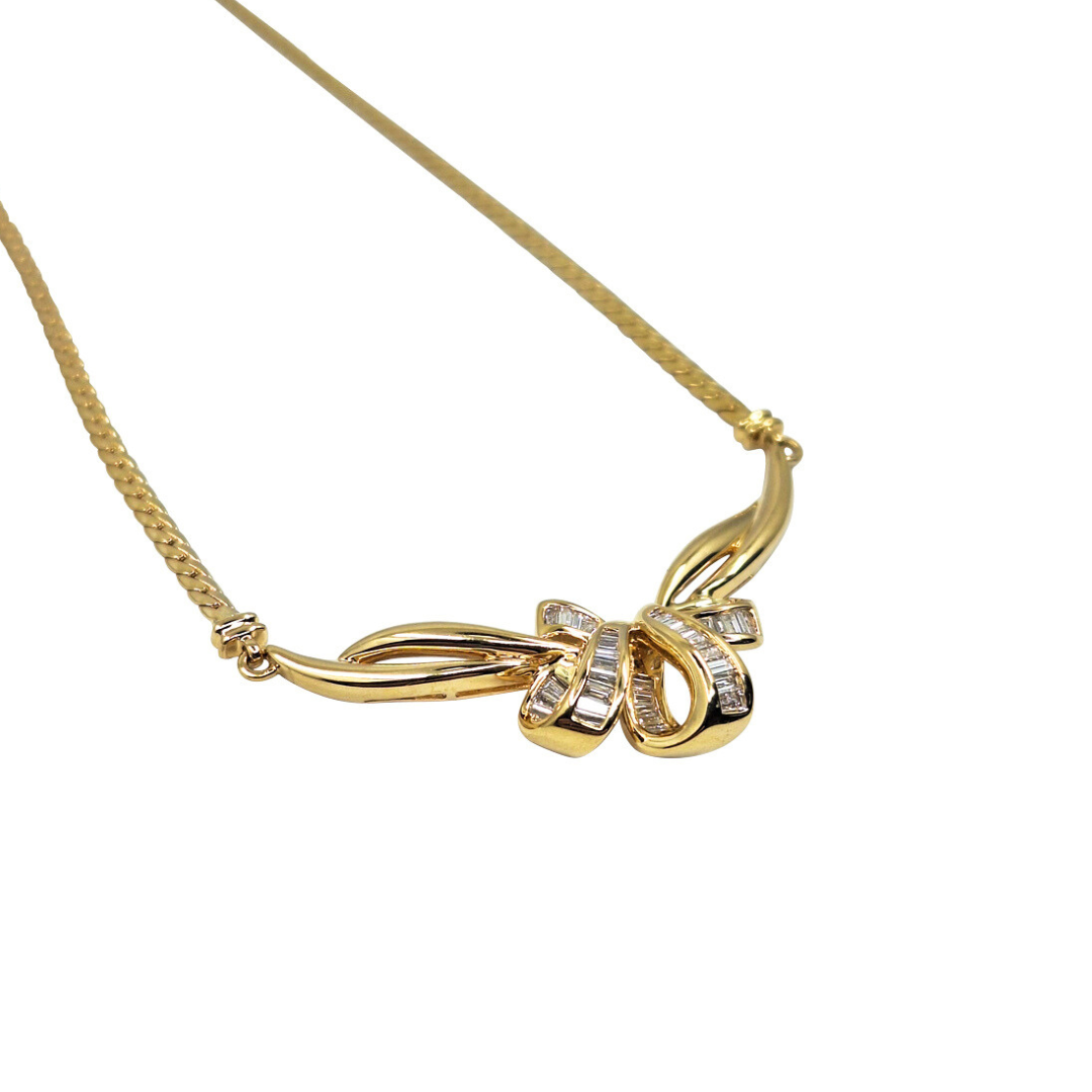 18ct Yellow Gold Ribbon Design Diamond Necklace