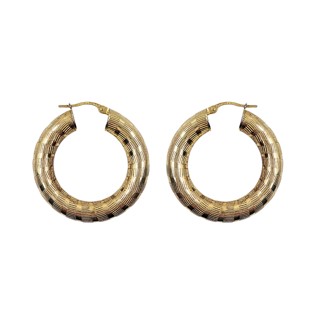9ct Yellow Gold Round Patterned Creole Earrings
