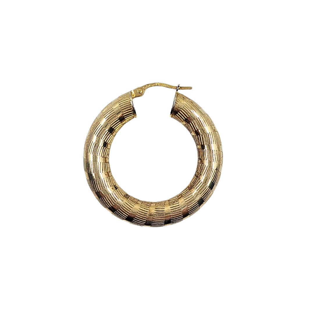 9ct Yellow Gold Round Patterned Creole Earrings