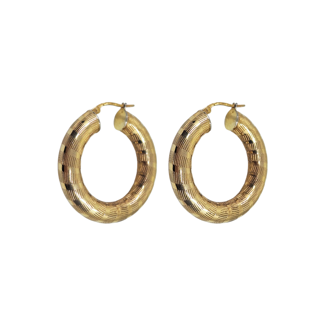 9ct Yellow Gold Round Patterned Creole Earrings