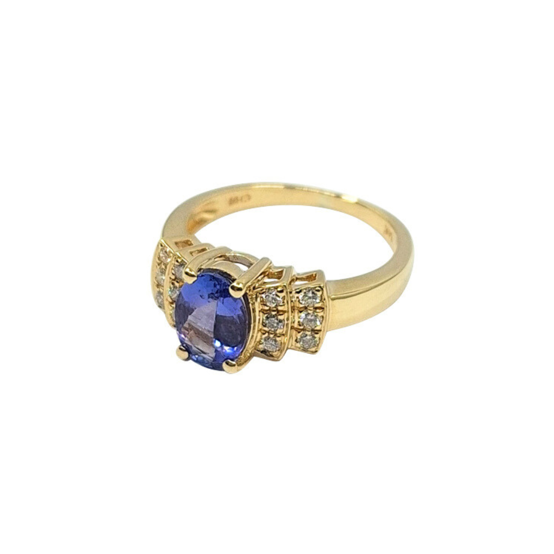 14ct Yellow Gold Tanzanite & Diamond Band Ring