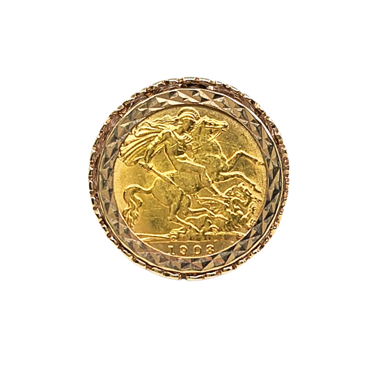 9ct/22ct Yellow Gold Half Sovereign Ring 1908