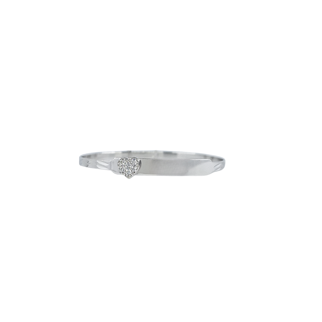 Silver Cz Heart I.D Expanding Baby Bangle