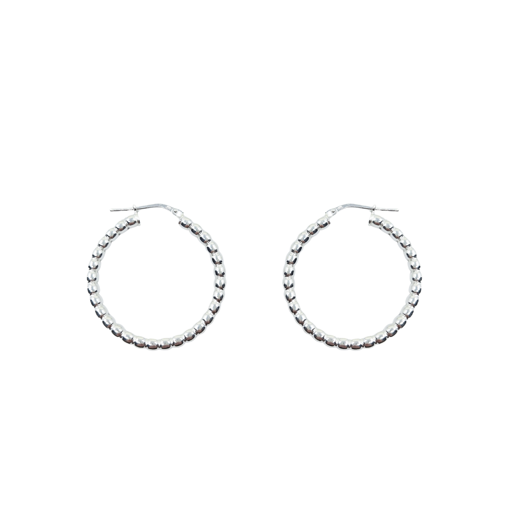 Silver Ball Hoop Creole Earrings