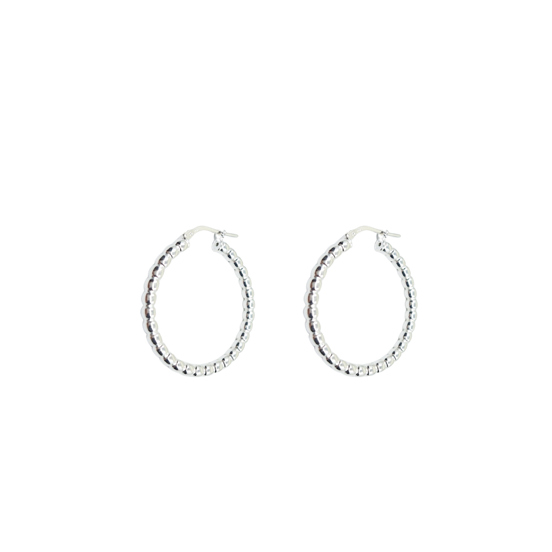 Silver Ball Hoop Creole Earrings