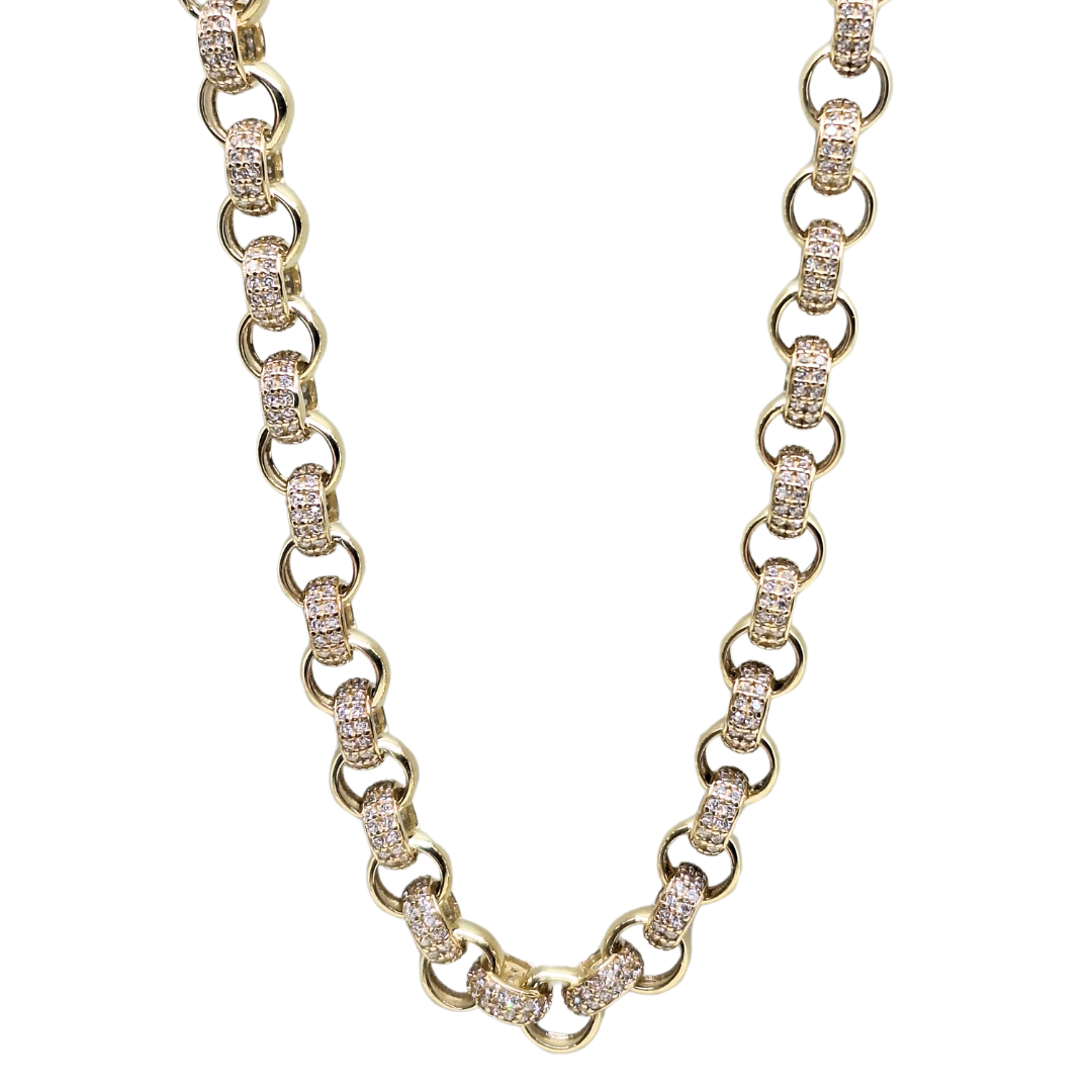 9ct Yellow Gold Cubic Zirconia Belcher Chain 30"