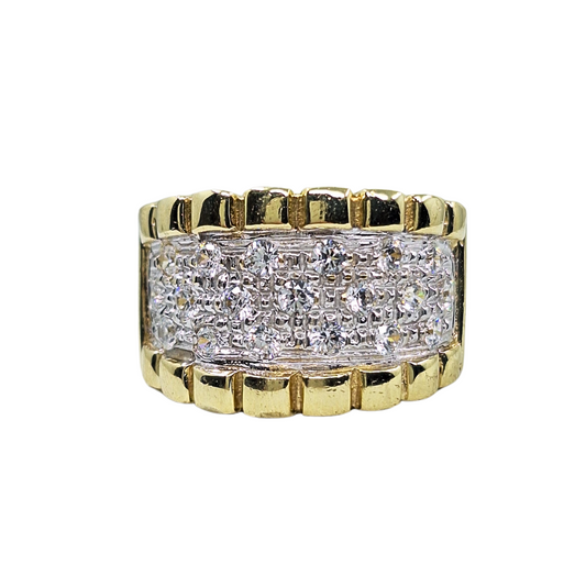 9ct Yellow Gold Cubic Zirconia Rolex Style Band Ring