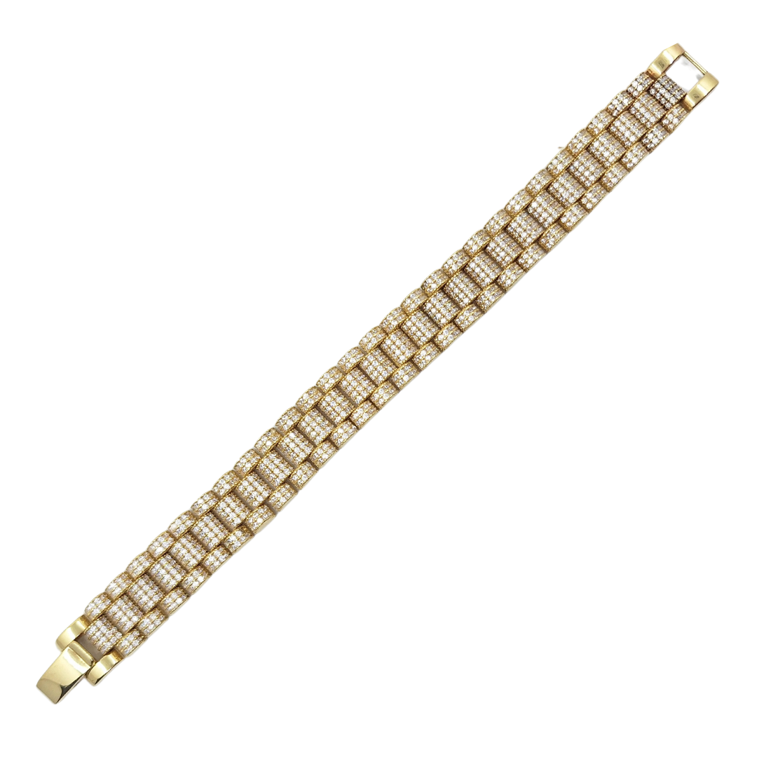 9ct Yellow Gold Cubic Zirconia Rolex Style Bracelet 6.25"