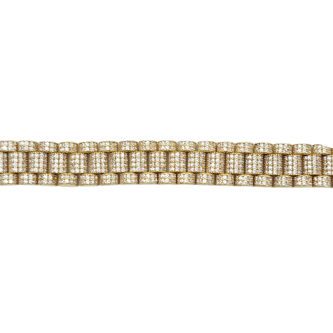 9ct Yellow Gold Cubic Zirconia Rolex Style Bracelet 6.25"