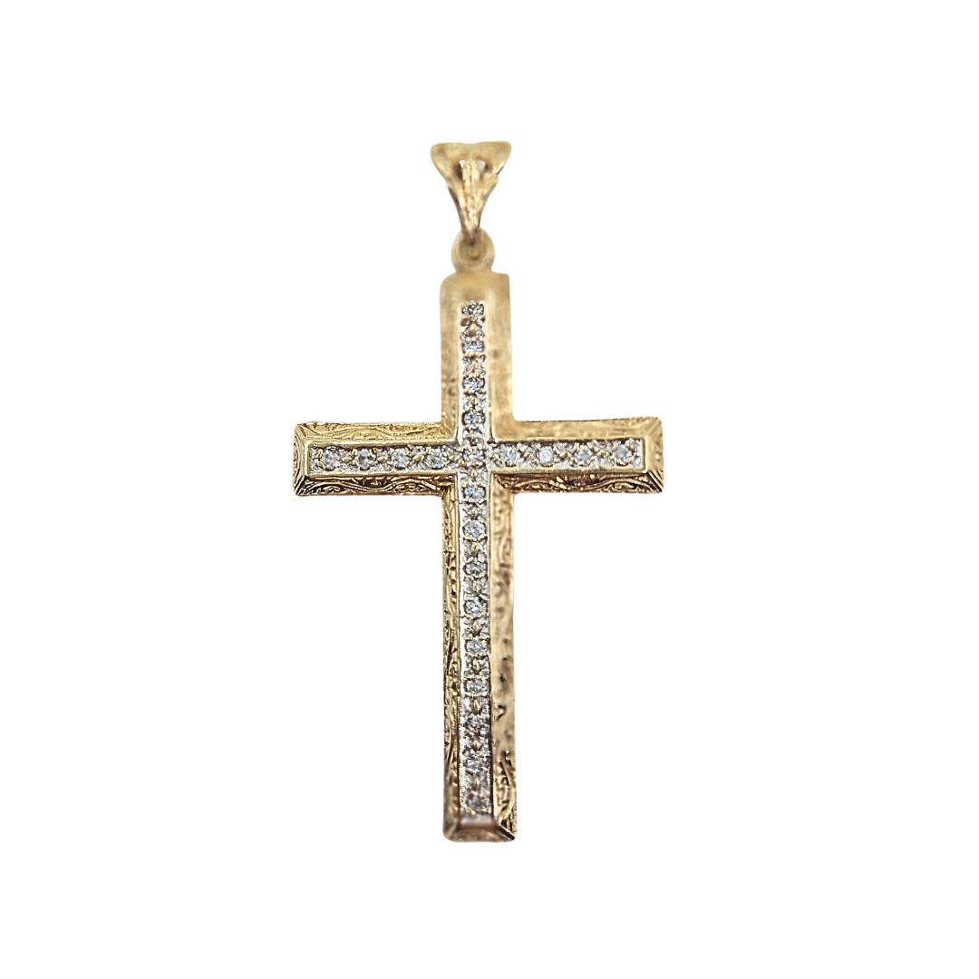 9ct Yellow Gold Cubic Zirconia Cross Pendant