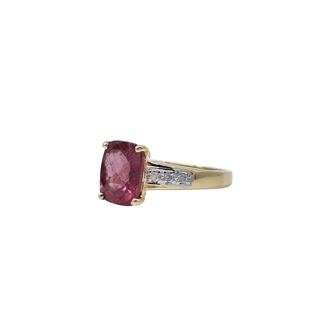 9ct Yellow Gold Rubellite & Diamond Ring