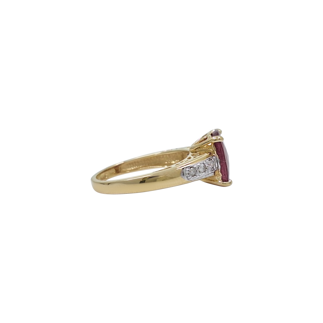 9ct Yellow Gold Rubellite & Diamond Ring