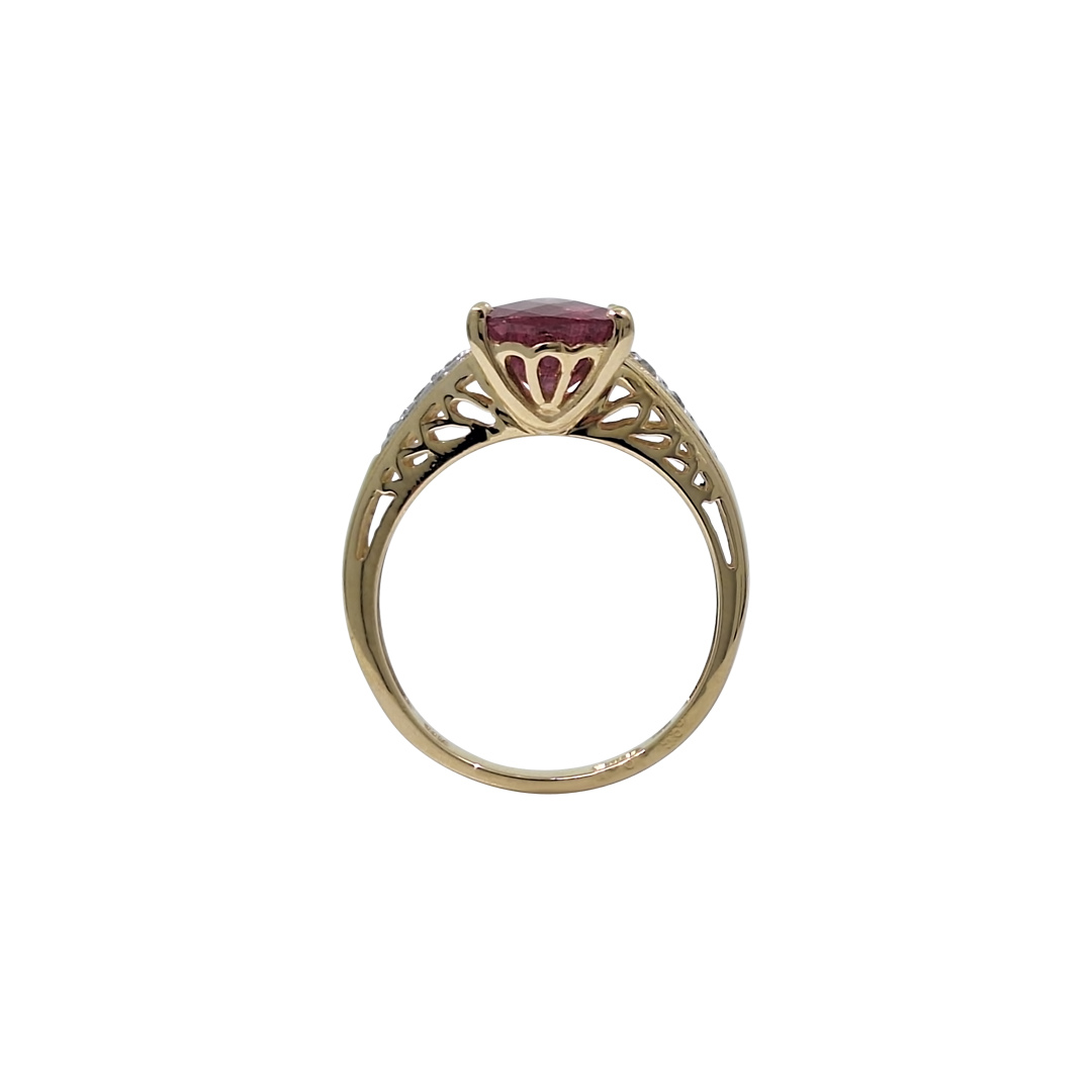 9ct Yellow Gold Rubellite & Diamond Ring