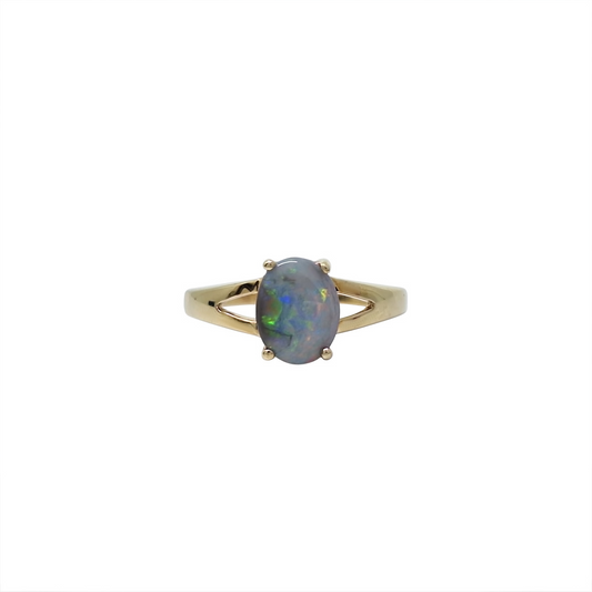 9ct Yellow Gold Lightning Ridge Black Opal Ring