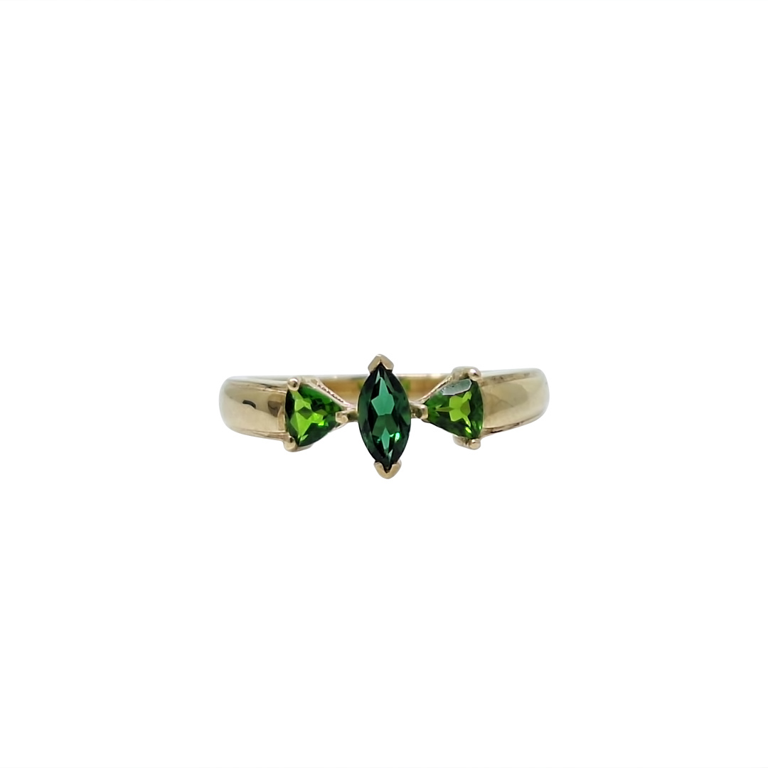 9ct Yellow Gold Tourmaline Russian Diopside Three Stone Ring