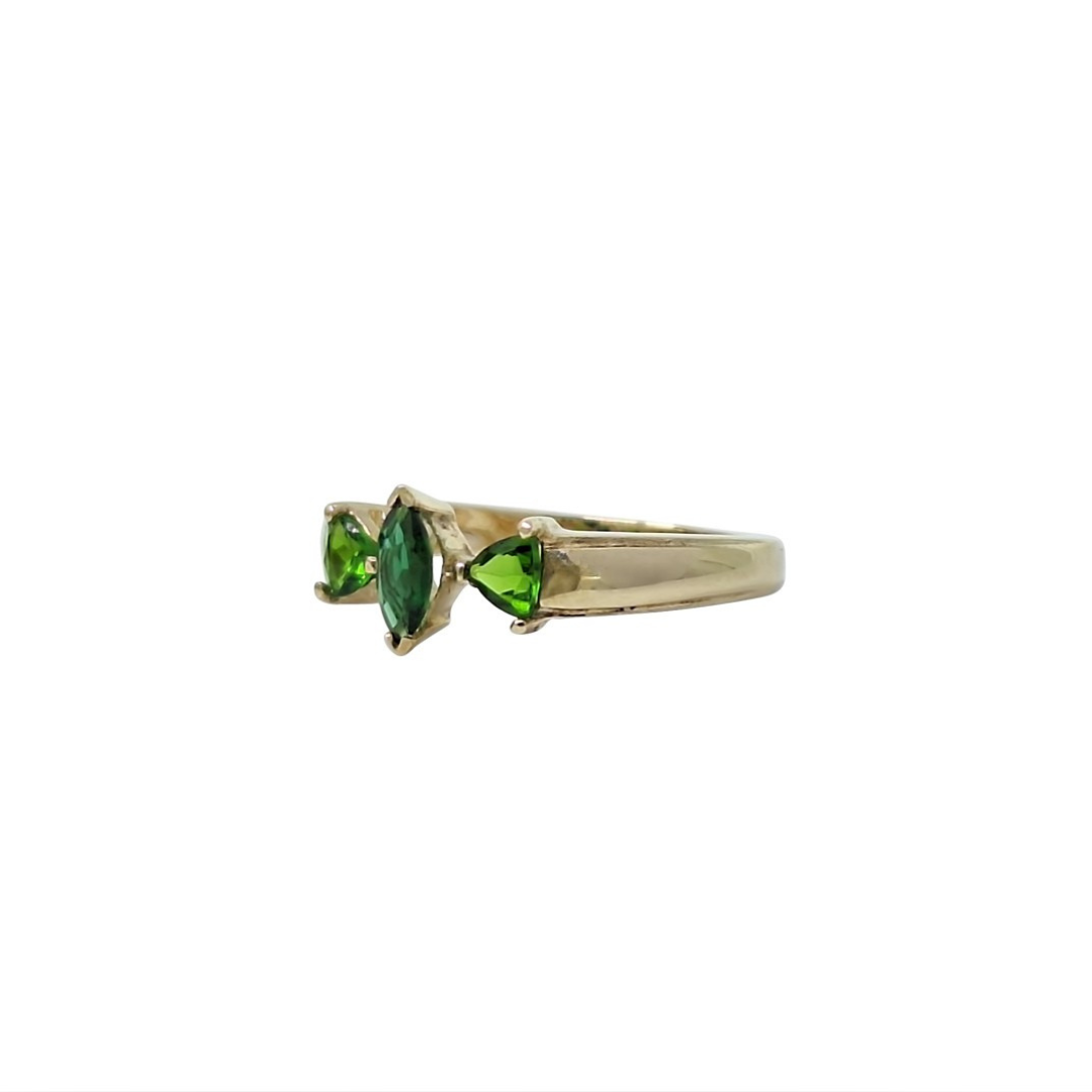 9ct Yellow Gold Tourmaline Russian Diopside Three Stone Ring