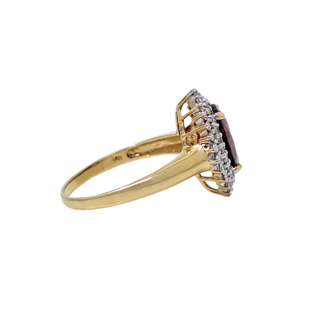 18ct Yellow Gold Red Zircon & Diamond Cluster Ring