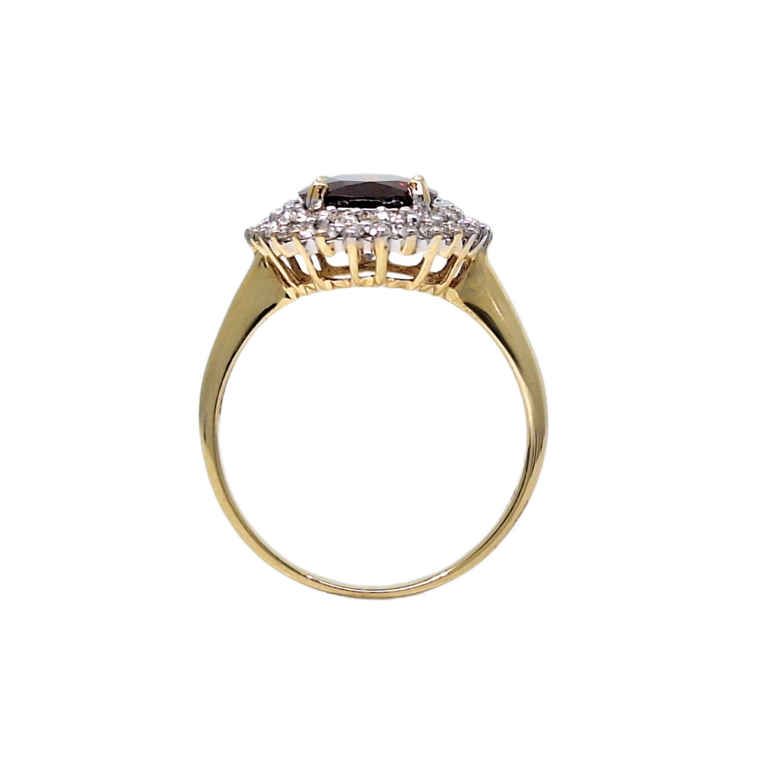 18ct Yellow Gold Red Zircon & Diamond Cluster Ring