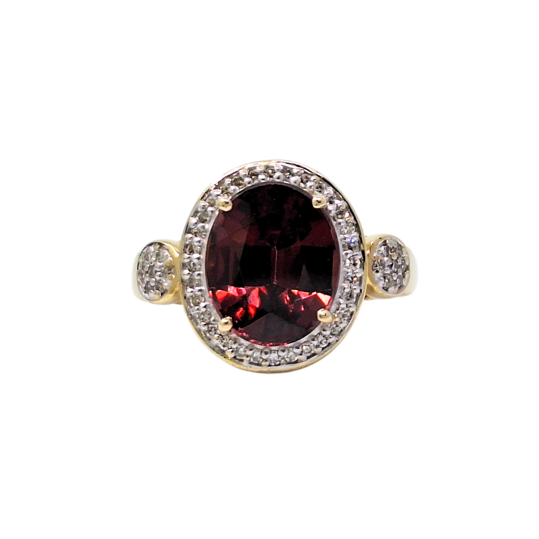 14ct Yellow Gold Pink Zircon & Diamond Cluster Ring