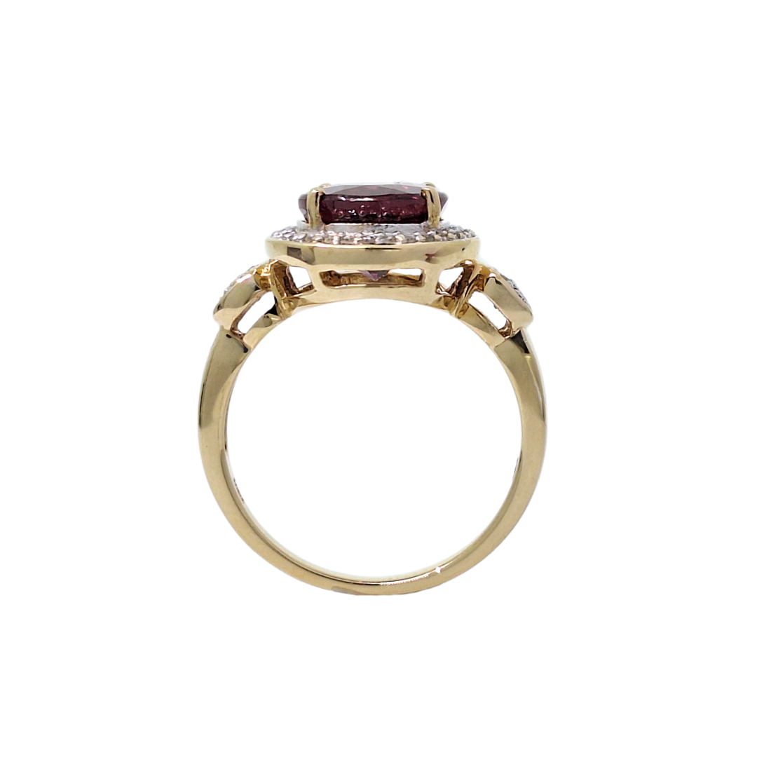 14ct Yellow Gold Pink Zircon & Diamond Cluster Ring