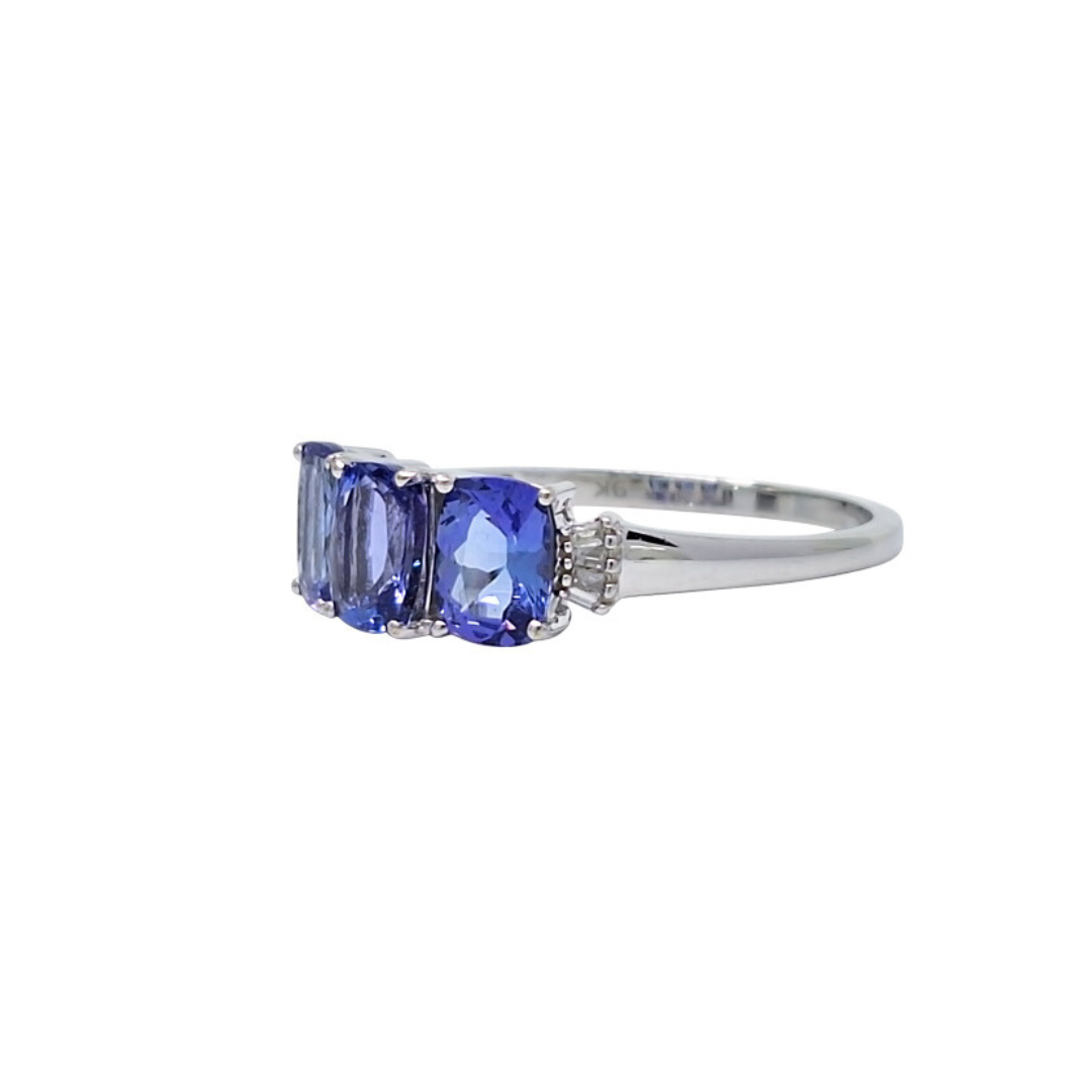 9ct White Gold Tanzanite & Diamond 3 Stone Ring