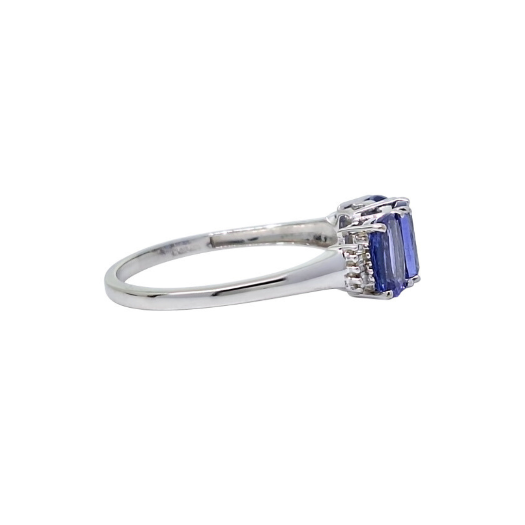 9ct White Gold Tanzanite & Diamond 3 Stone Ring