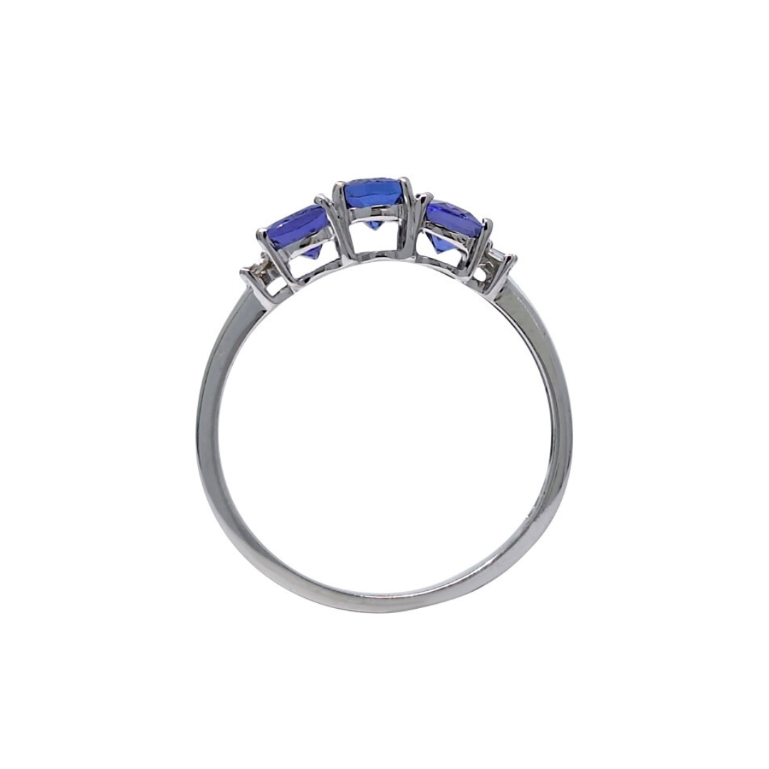 9ct White Gold Tanzanite & Diamond 3 Stone Ring