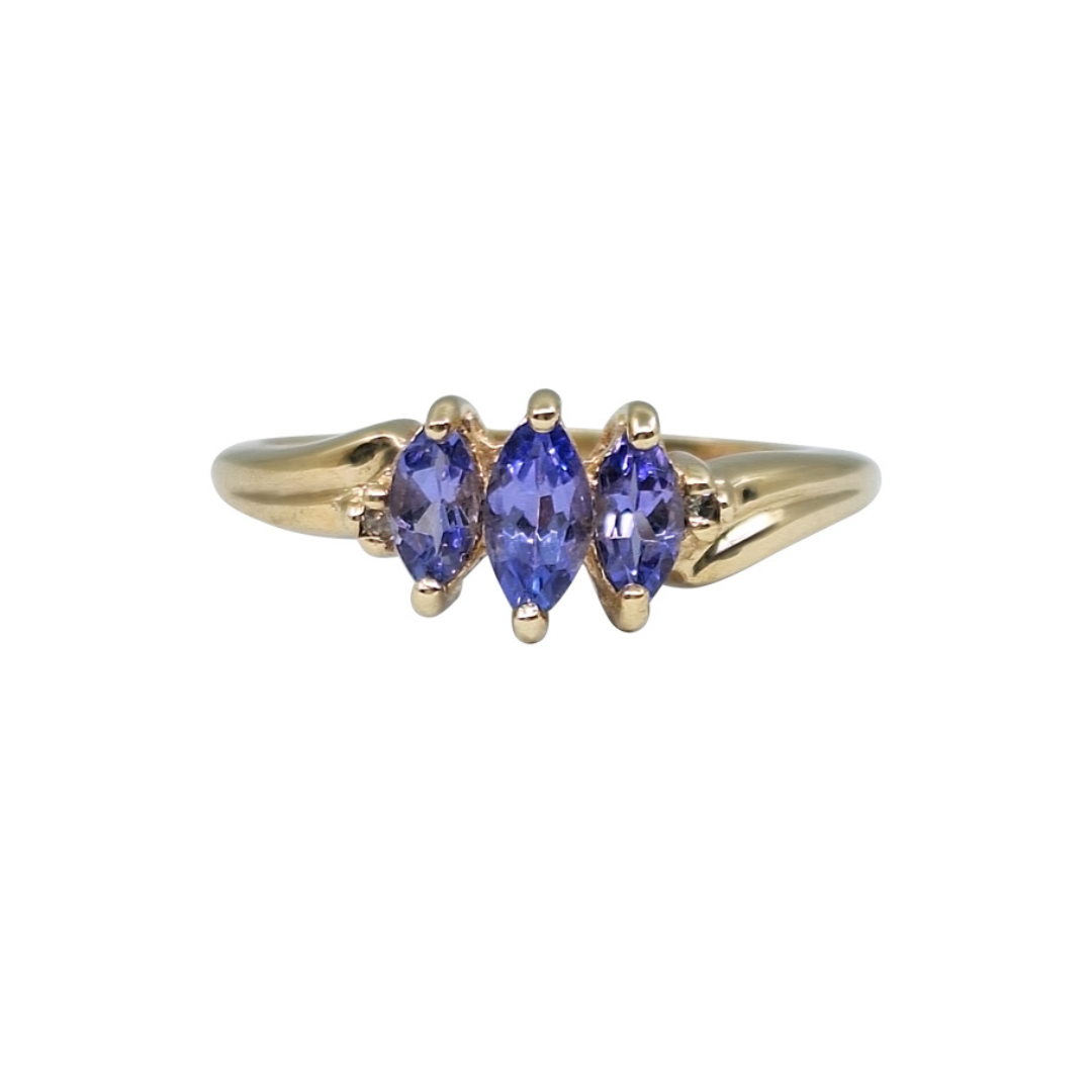 9ct Yellow Gold Marquise Shape Tanzanite 3 Stone Ring