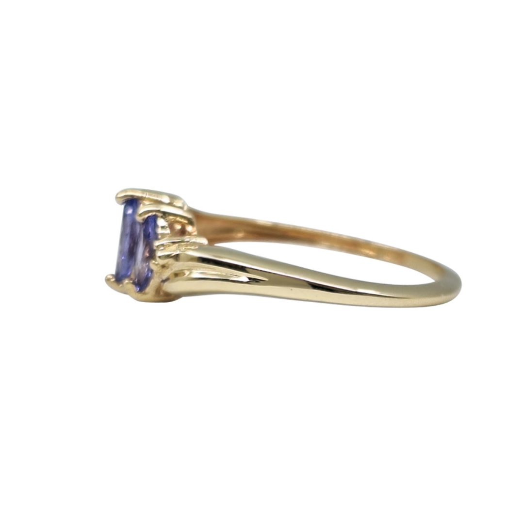 9ct Yellow Gold Marquise Shape Tanzanite 3 Stone Ring