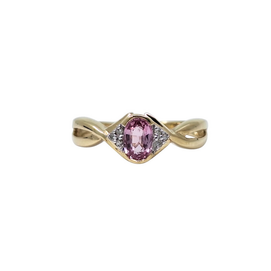 9ct Yellow Gold Pink Sapphire & Diamond Ring