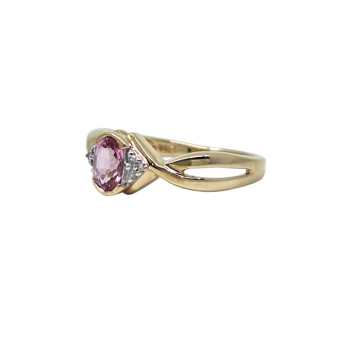 9ct Yellow Gold Pink Sapphire & Diamond Ring