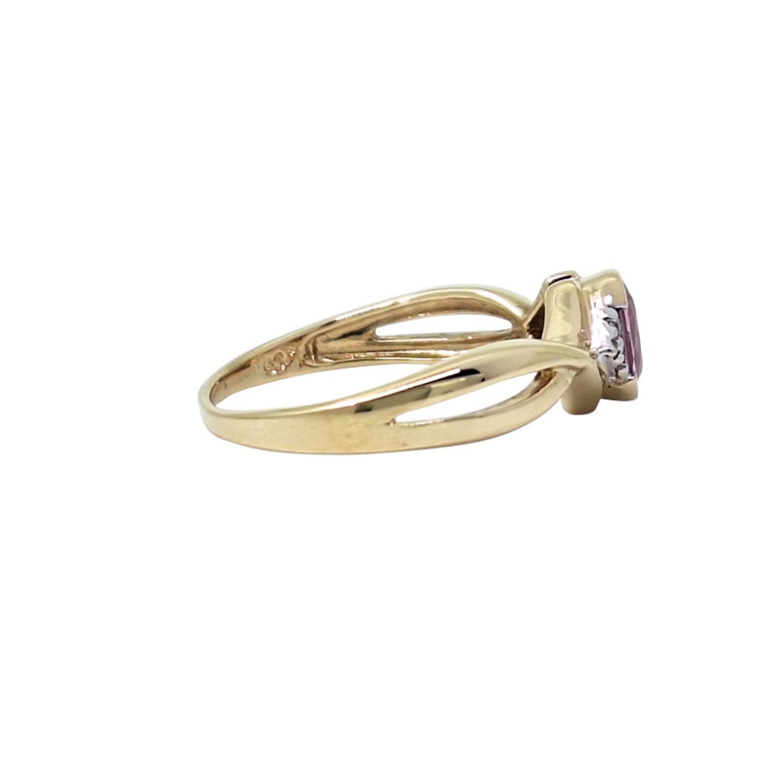 9ct Yellow Gold Pink Sapphire & Diamond Ring