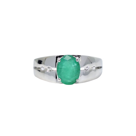 9ct White Gold Emerald & Diamond Ring