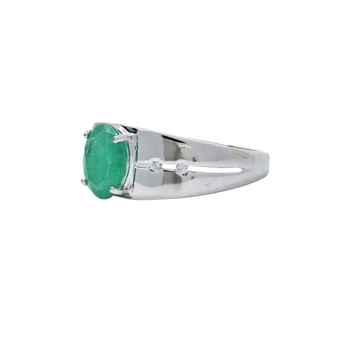 9ct White Gold Emerald & Diamond Ring