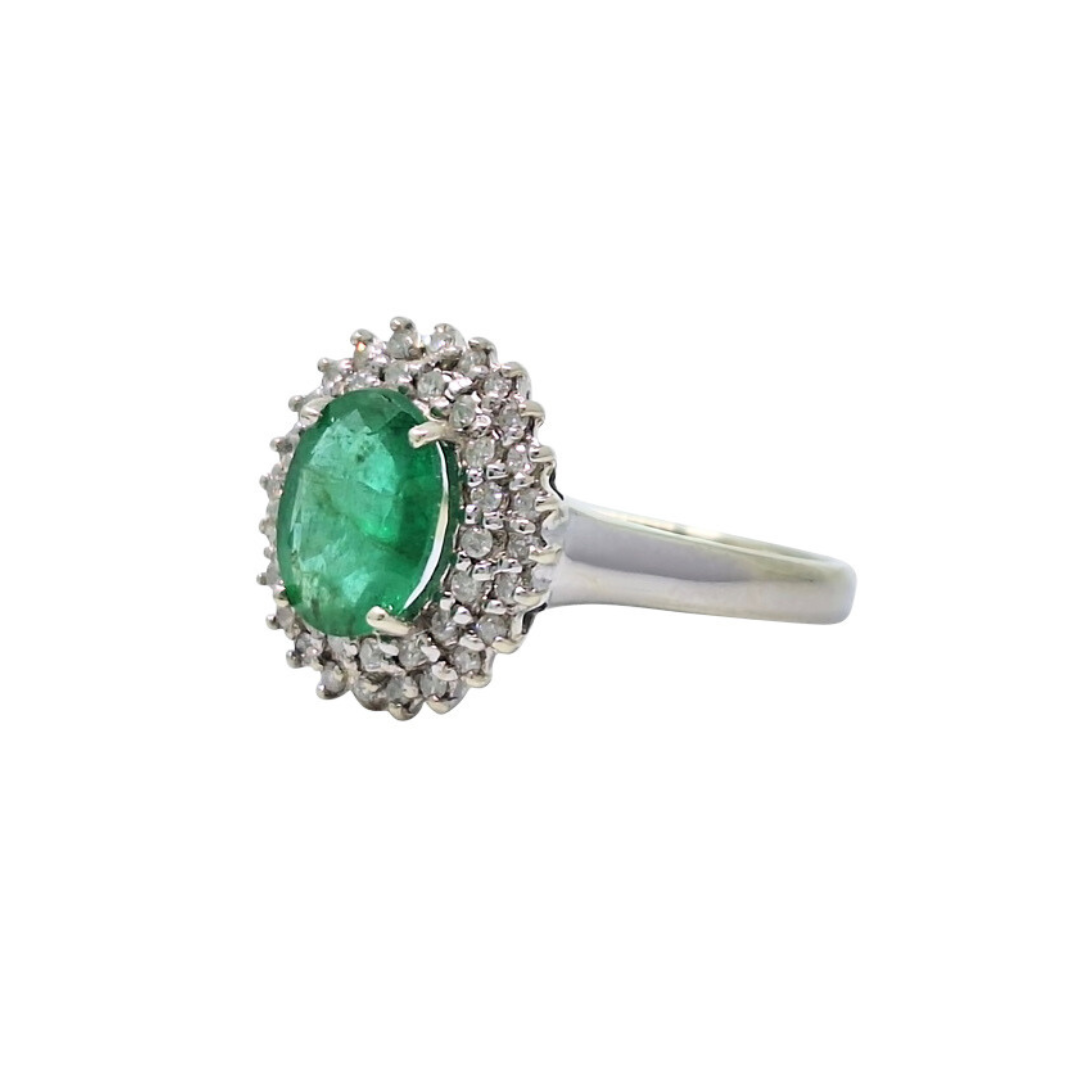 9ct White Gold Emerald & Diamond Cluster Ring