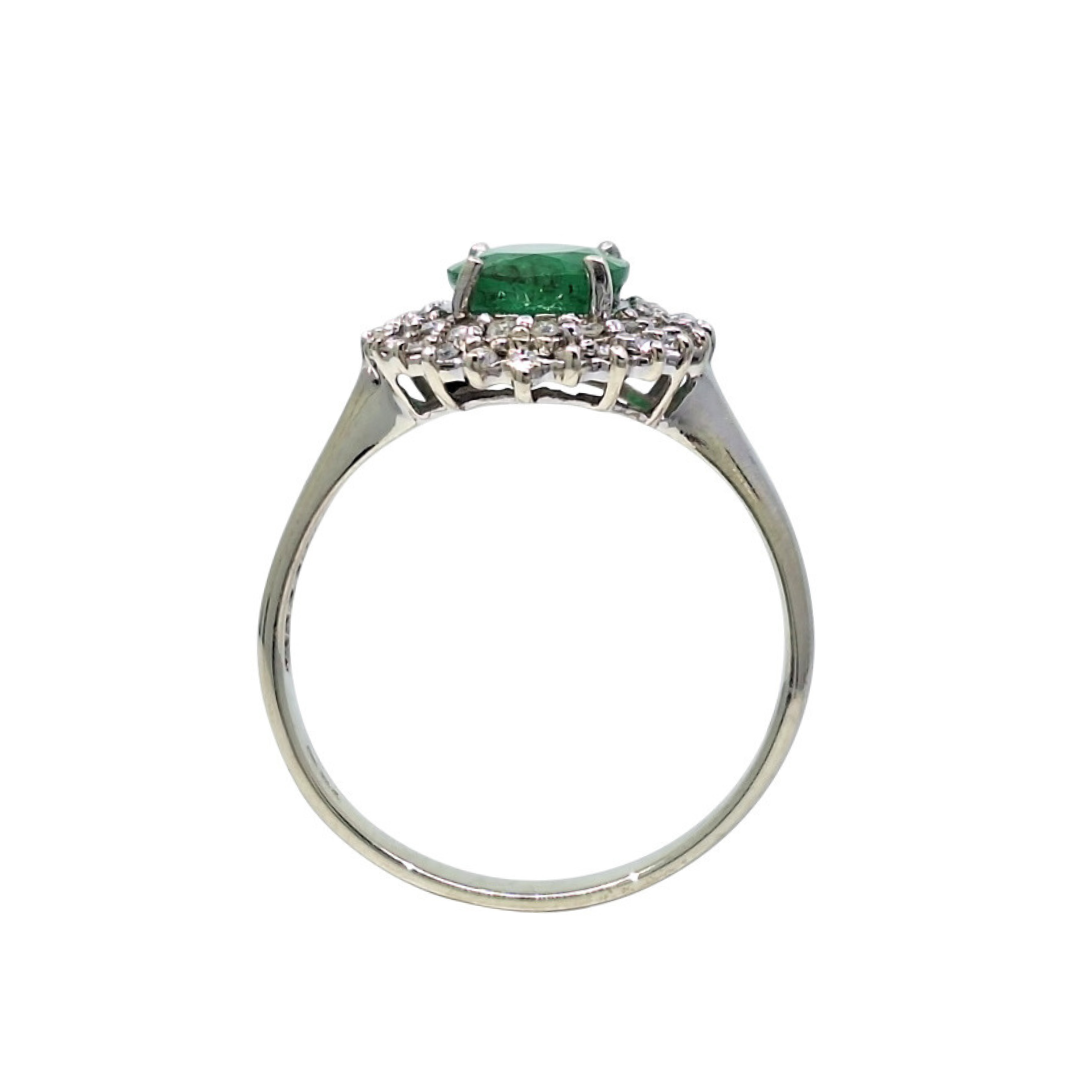 9ct White Gold Emerald & Diamond Cluster Ring